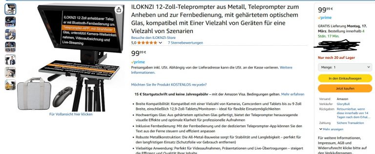 ILOKNZI 12-Zoll-Teleprompter – Zuviel Geld für diesen Artikel bei Amazon